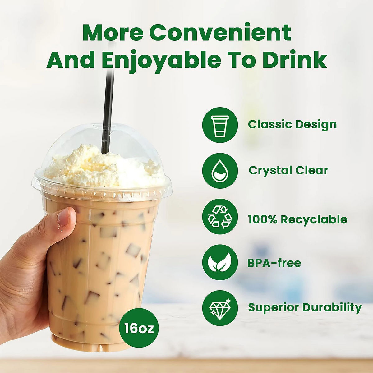 16Oz Plastic Milkshake/Smoothie Clear Cups- 20X50 X 1000Pcs