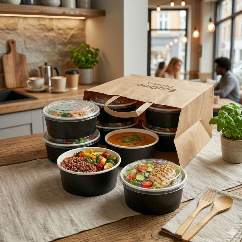 500ML Black Round Kraft Deli Bowls X300pcs