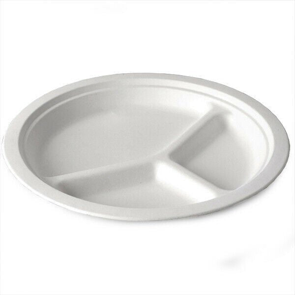 Baggase Round Plate 3 Comp. 10" X500Pcs