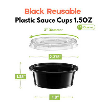 Black 1.5Oz Sauce Cups And Lids X500Pcs