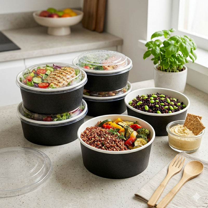 500ML Black Round Kraft Deli Bowls X300pcs
