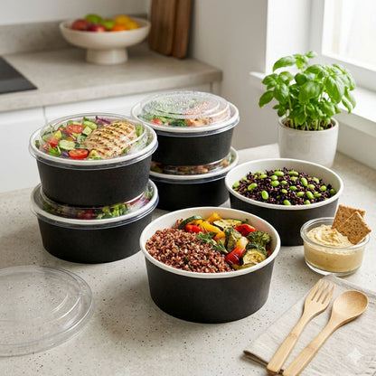 500ML Black Round Kraft Deli Bowls X300pcs