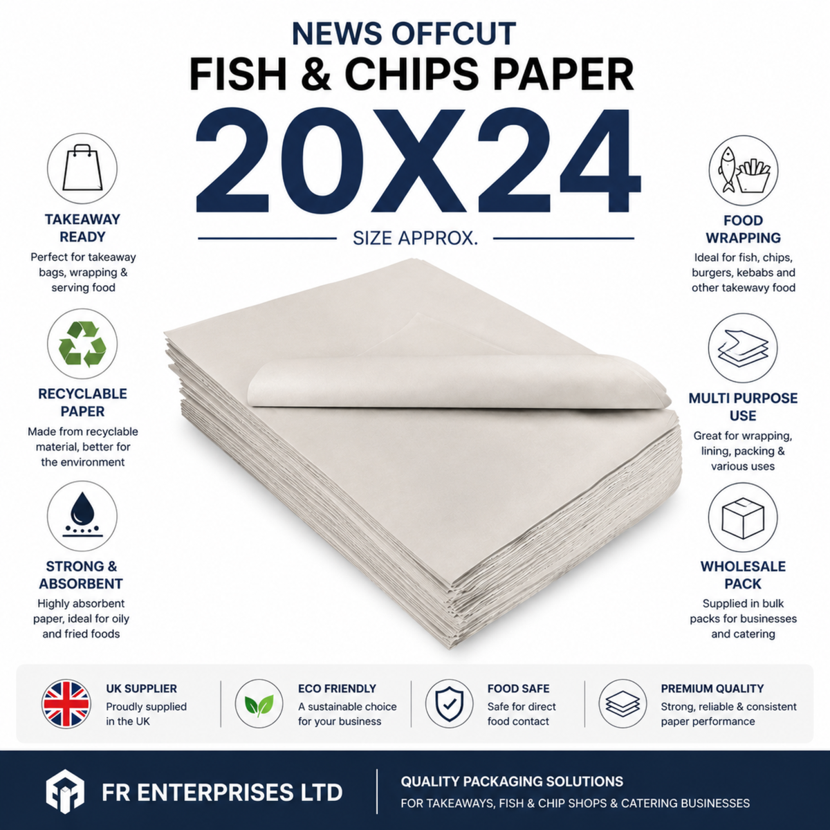 Newspaper Offcut Fish & Chips Paper 20X24