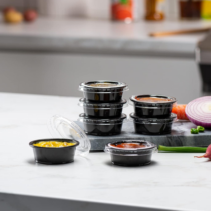 Black 1.5Oz Sauce Cups And Lids X500Pcs