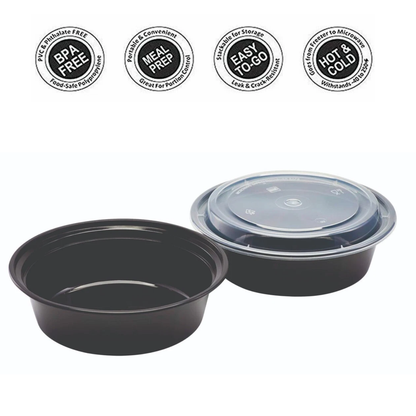 24Oz Black Base Round With Lids X 150Pcs
