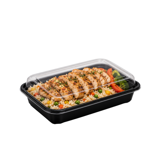 32Oz Rectangular Black Base Container X 150Pcs