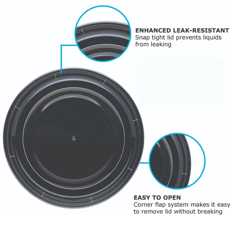 24Oz Black Base Round With Lids X 150Pcs