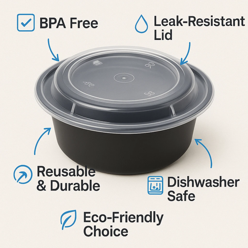 24Oz Black Base Round With Lids X 150Pcs
