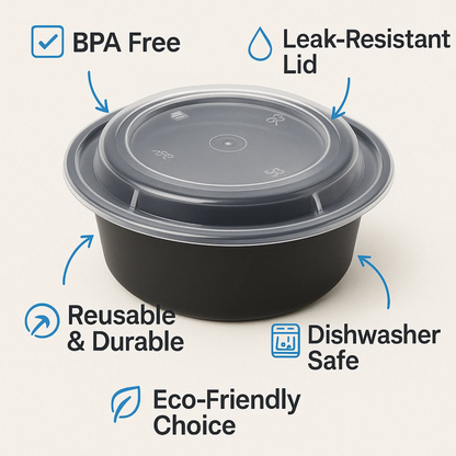 24Oz Black Base Round With Lids X 150Pcs