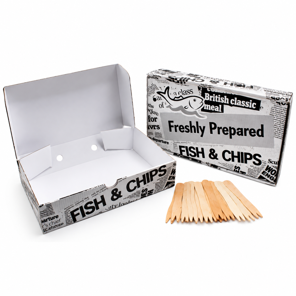 Small Newsprint Fish And Chips Box X90pcs