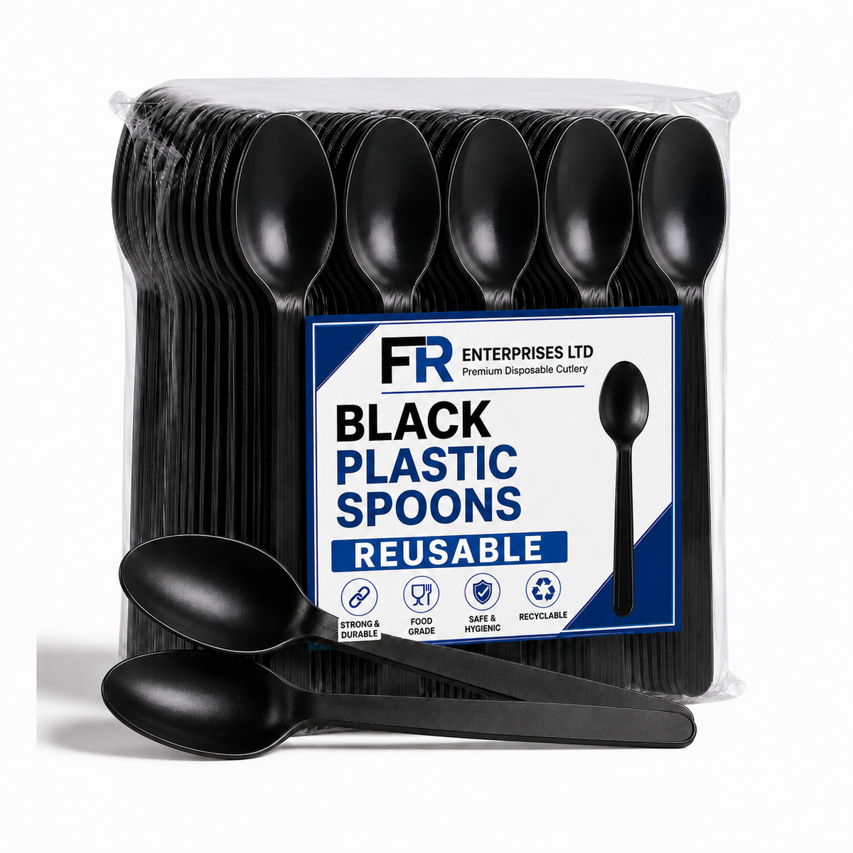 Black Reusable Plastic Spoons 20X50 X1000Pcs