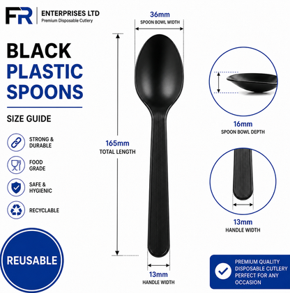 Black Reusable Plastic Spoons 20X50 X1000Pcs
