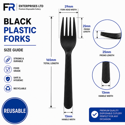 Black Reusable Plastic Forks 20X50 X1000Pcs