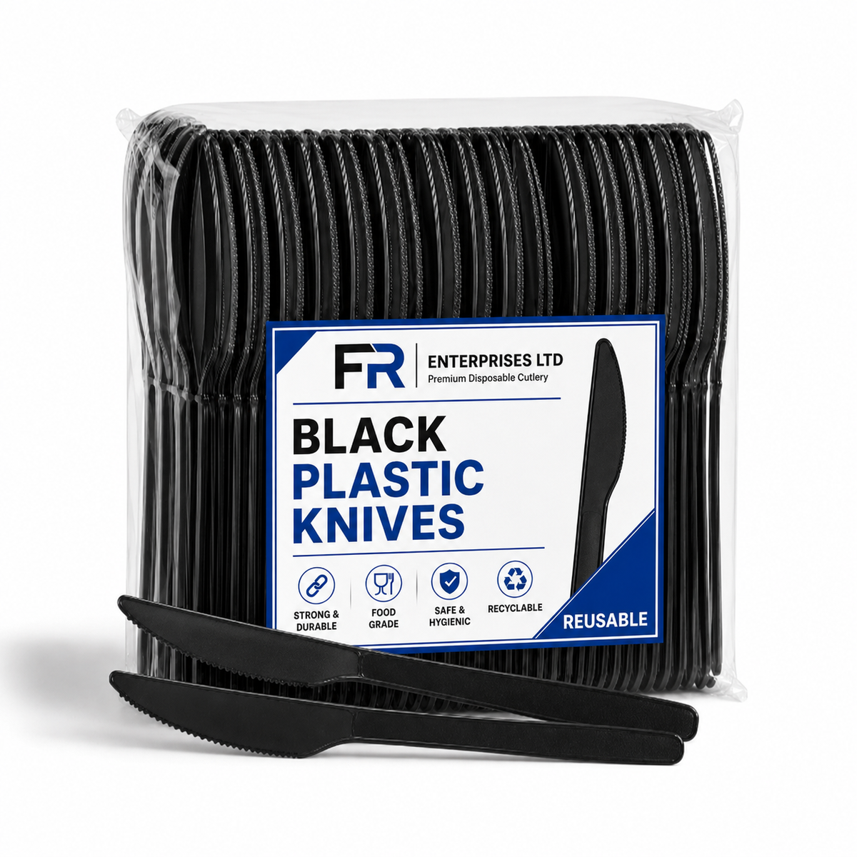 Black Reusable Plastic Knives 20X50 X1000Pcs
