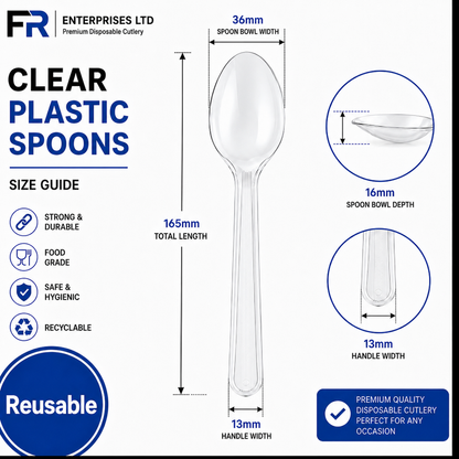 Clear Reusable Plastic Spoon 20X50 X1000Pcs