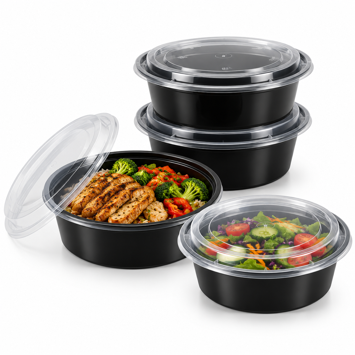 Ro-24 Round Black Base Containers 24Oz x150Pcs