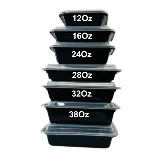 38Oz Rectangular Black Base Container X 150Pcs