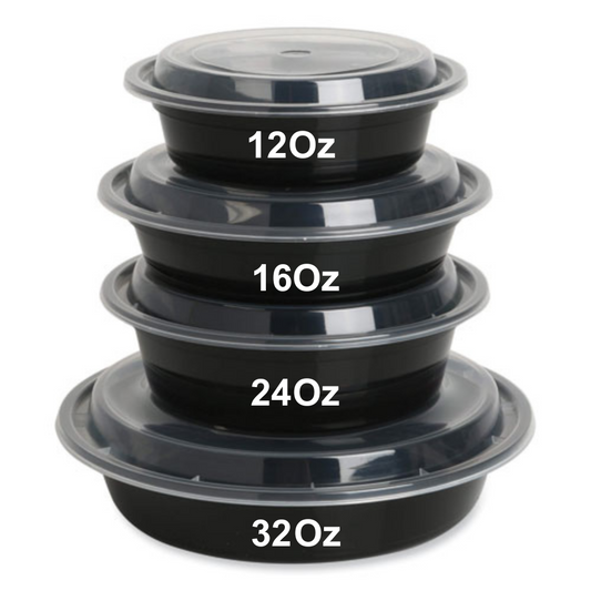 32Oz Black Base Round With Lids X 150Pcs