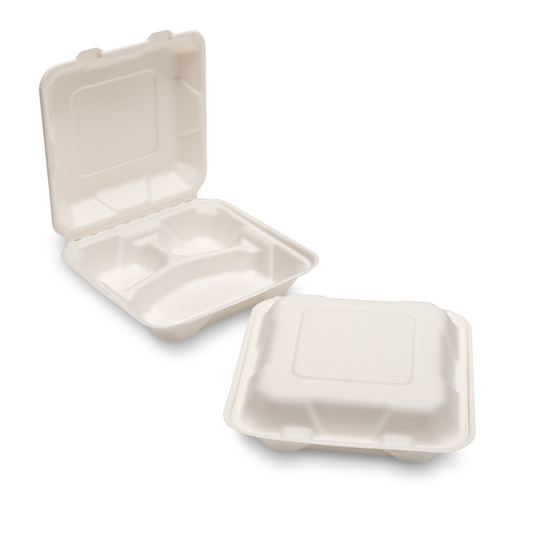 3 COMP BAGASSE BURGER MEAL BOX WHITE (230X230X50MM/9X9) 200PCS