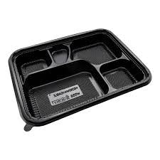 5 Compartment Rectangular Black Base Container X 150Pcs