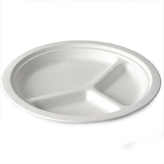 3 Comp 10Inch Round Plate Bagasse X 500Pcs